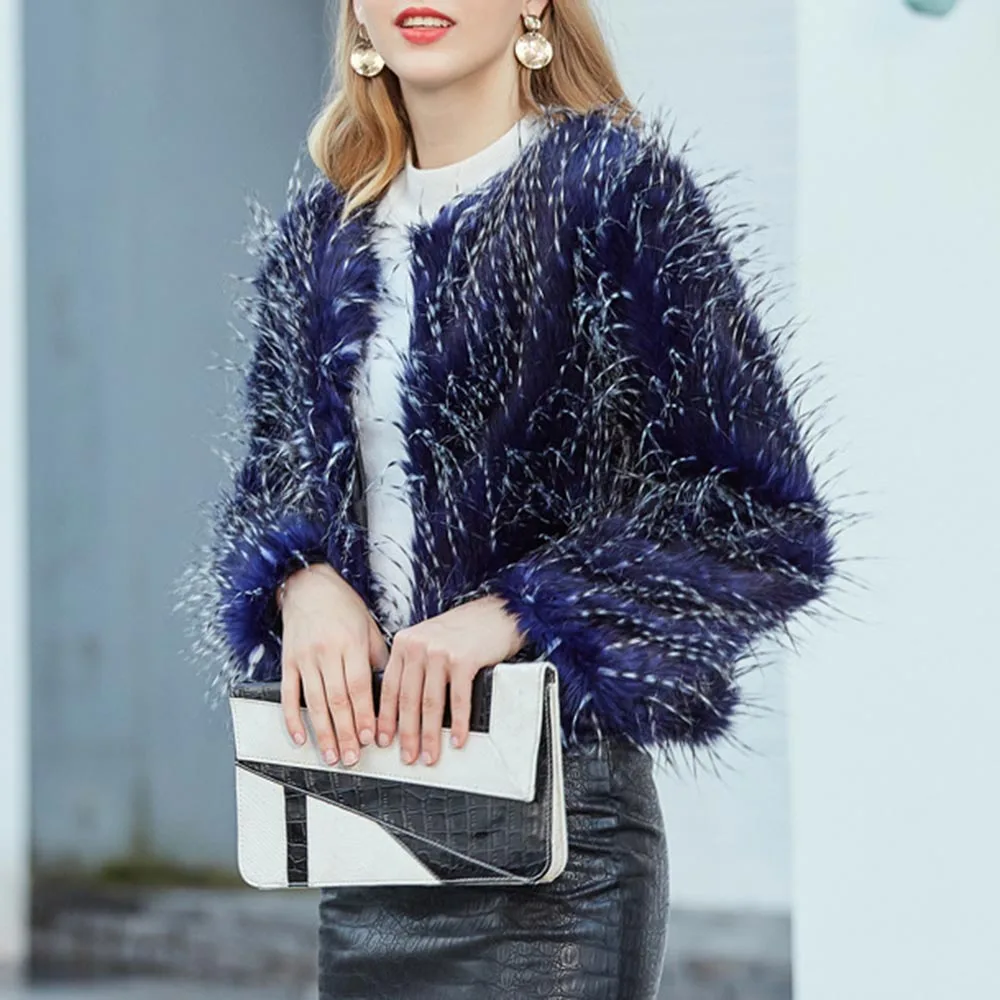 

Winter Coat Sexy Faux Fur Jacket Women 2019 Fashion Plush Warm Boho Blue Short Overcoat Office Ladies Causal Outwear Plus Size