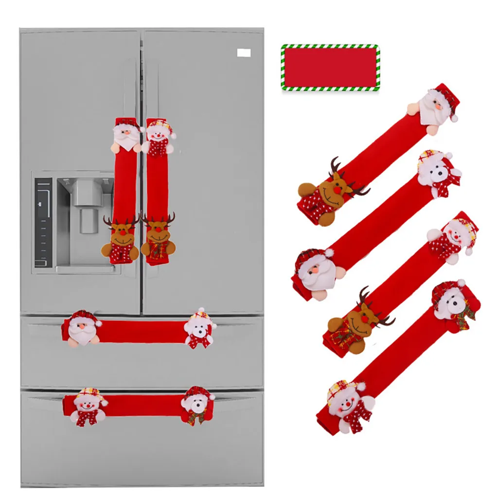 3pcs/set Christmas Decoration Kitchen Refrigerator Microwave Oven Door Handle Knob Cloth Covers Snowman Pattern Design