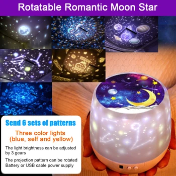 

Starry Sky Projection Lamp Battery Operated Rotating Bedside Night Light USB Charging Moon Night Lamp Children Room Lighting