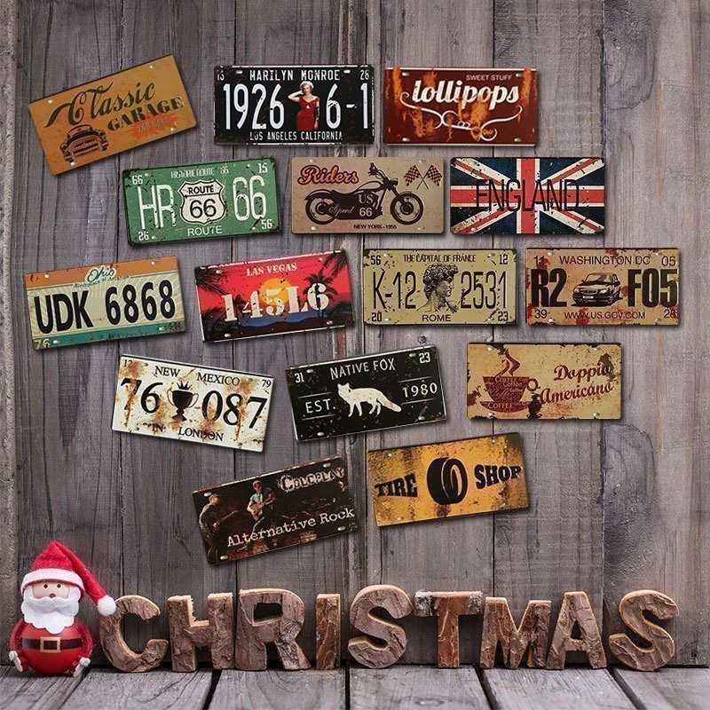 

Vintage metal painted license plate Tin Signs Wall Plaque Poster Decor for Internet Cafes Room Iron Painting