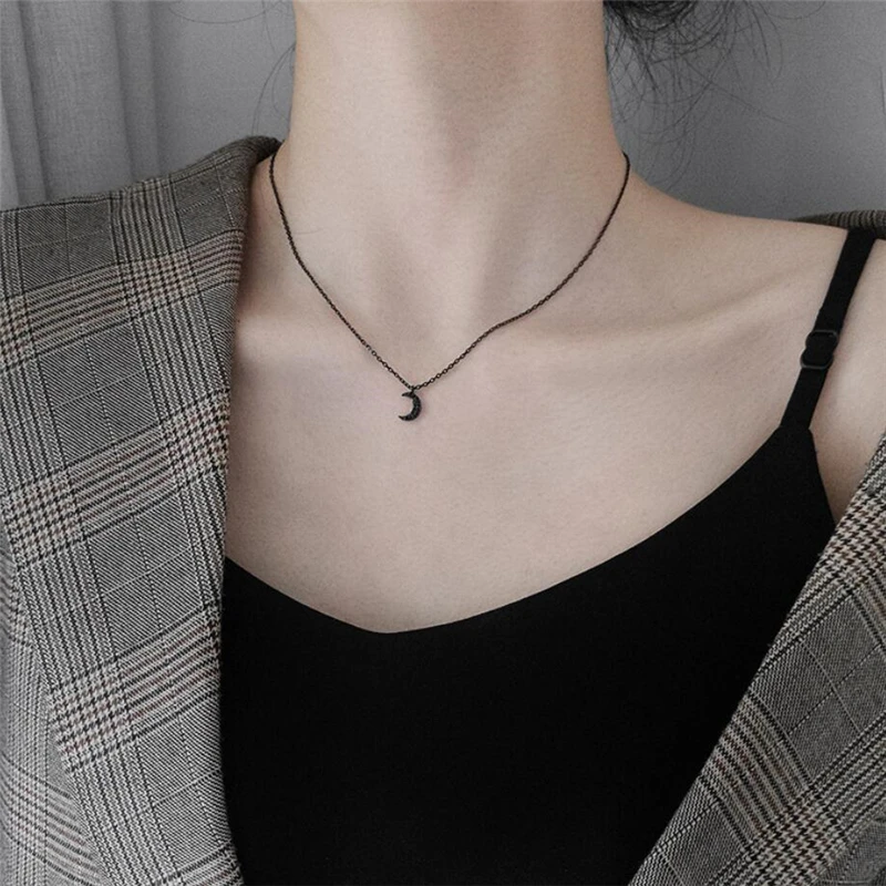 Sole Memory Black Moon Cool Temperament Simple 925 Sterling Silver Clavicle Chain Female Necklace SNE460 - Image 3