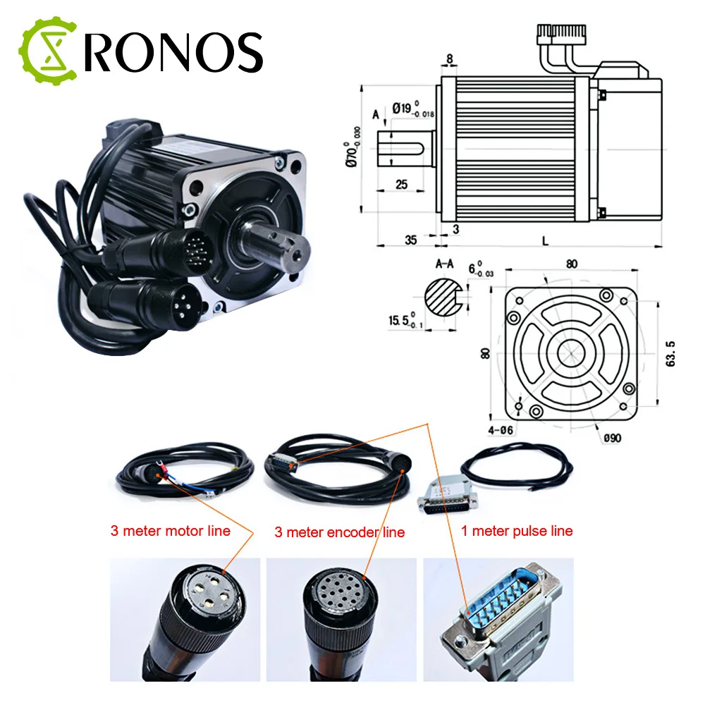 220V 750W AC Серводвигатель 90ST M02430 3000RPM 2 4 N.M. 0.75KW сервомотор Single фаза привода