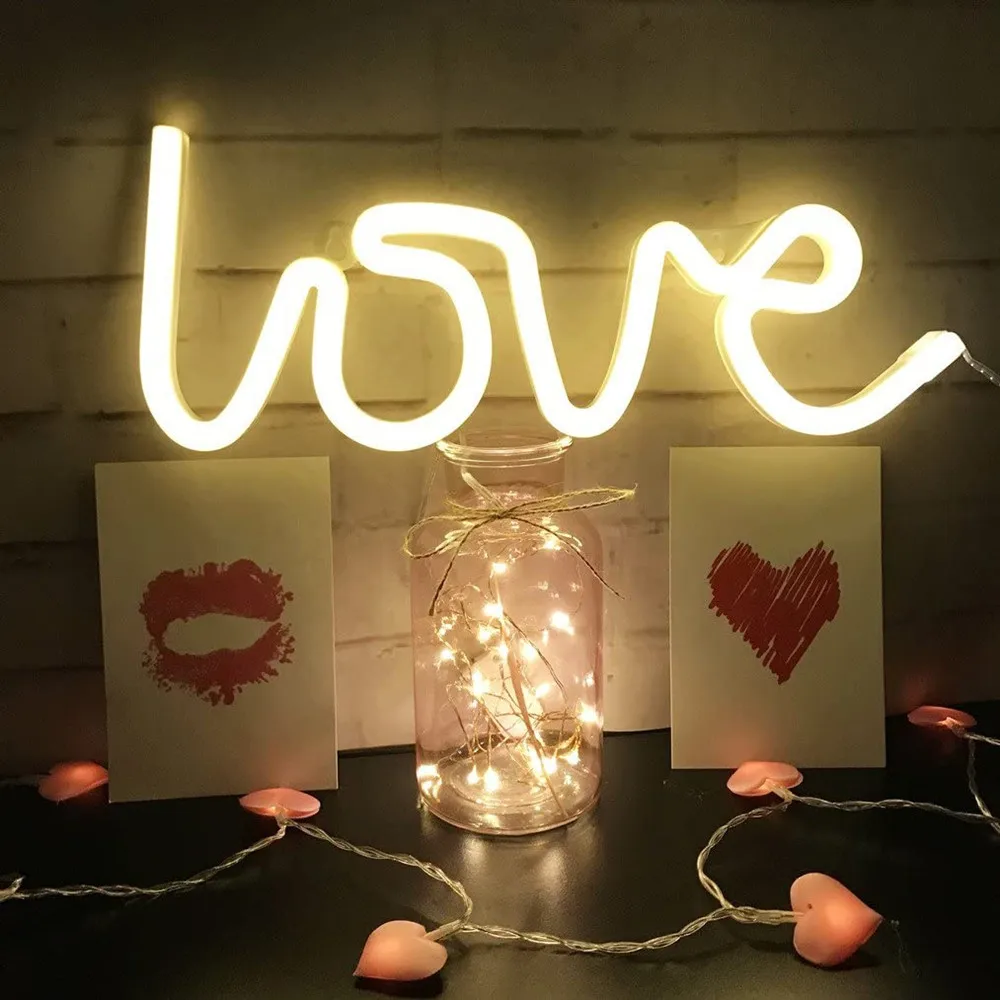 Светодиодные неоновые знаки Love для украшения стен ночники с питанием от USB или
