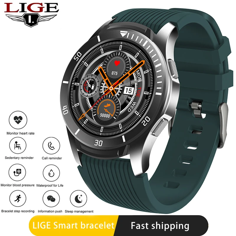 

LIGE SmartWatch Men Bluetooth Heart Rate Blood Pressure Monitor IP67 Waterproof Weather Reminder Mutil-sport Mode Smart Bracelet