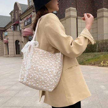 

AMELIE GALANTI2020 summer and autumn new lace shoulder bag female sweet straw bucket bag foreign style wild female beach bag