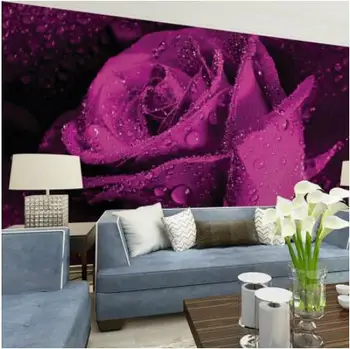 

Custom Mural Wallpaper 3D Stereo Non-woven Murals Bedroom Living Room TV Background Purple Rose Flower 3D Photo Wallpaper Rolls