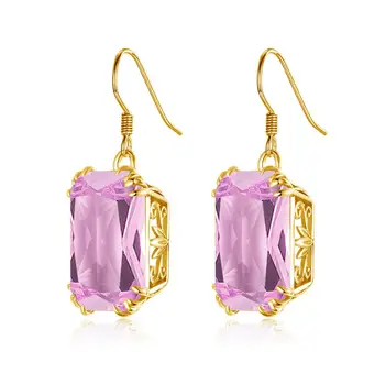 

14K Gold Color Pink Crystal Drop Earring Women Long Earring Fine Jewellry Brincos Pendientes Wholesale Statement Jewelry Bijoux