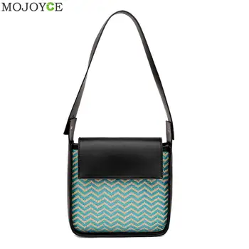 

Creative Women Retro Leather Handbag Classic Texture Delicate Design Woven Splicing Purse Ladies Travel Flap Shoulder Bag