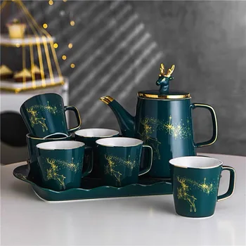 

Ceramic Coffee Tea Set With Tray Deer Topic 6 Cups 1 Teapot Wedding Birthday Gift Exquisite High End Package