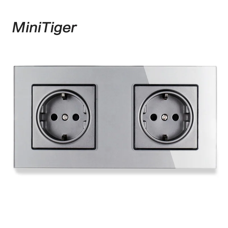 Minitiger стандарт ЕС де 2 банда настенная розетка, белая кристальная стеклянная панель, Производитель 16А настенная розетка, 172*86 мм - Тип: Grey