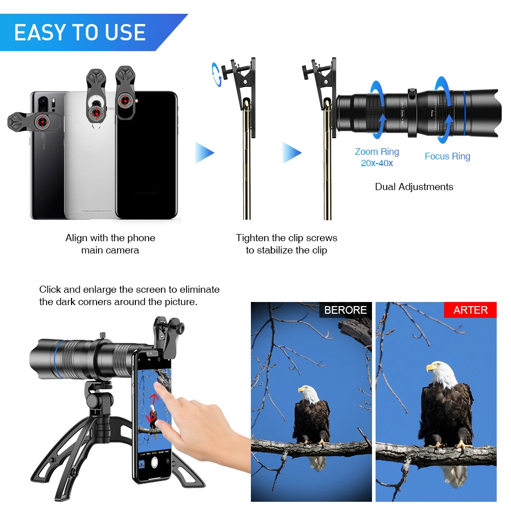 APEXEL Optional HD 20x-40x zoom telescope