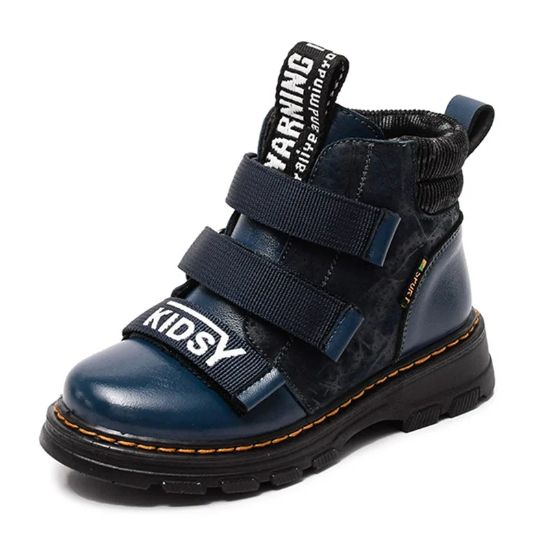 navy blue Зимние Ботинки martin для мальчиков; Детские уличные ботинки из натуральной коровьей кожи; теплые бархатные зимние ботинки для детей; Новинка - Цвет: navy blue