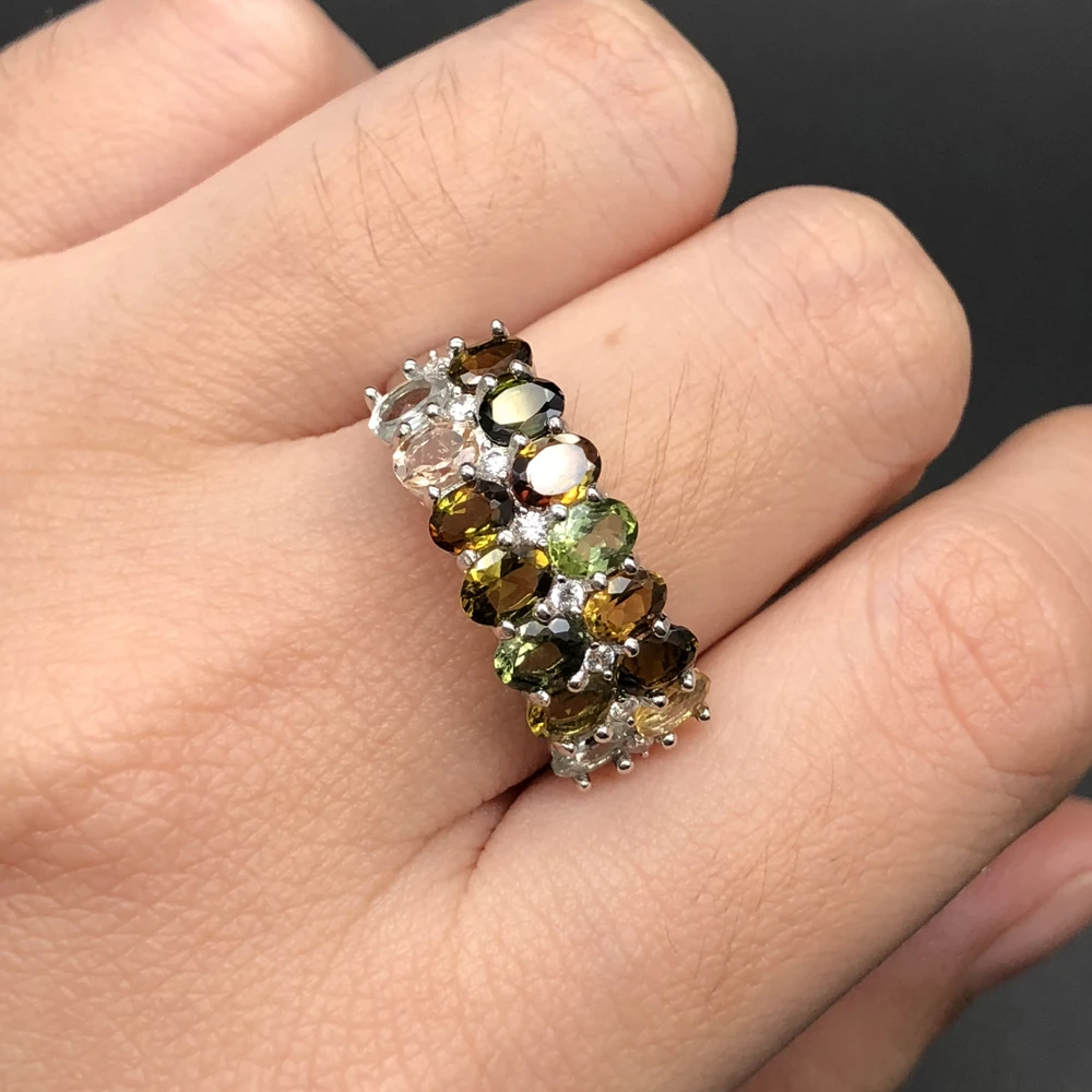 Elegant classic gemstone Ring natural fancy color tourmaline Ring 925 sterling silver fine jewelry for girl gift tbj promotion