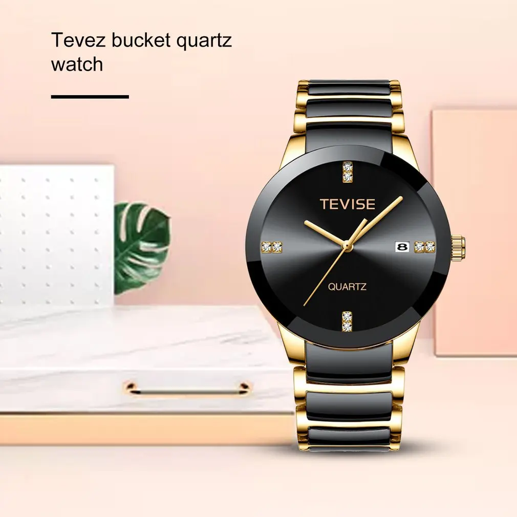 

TEVISE Men's T845GS Quartz Watch Stainless Steel Belt Box Packaging Luminous Watch Waterproof Solid Belt