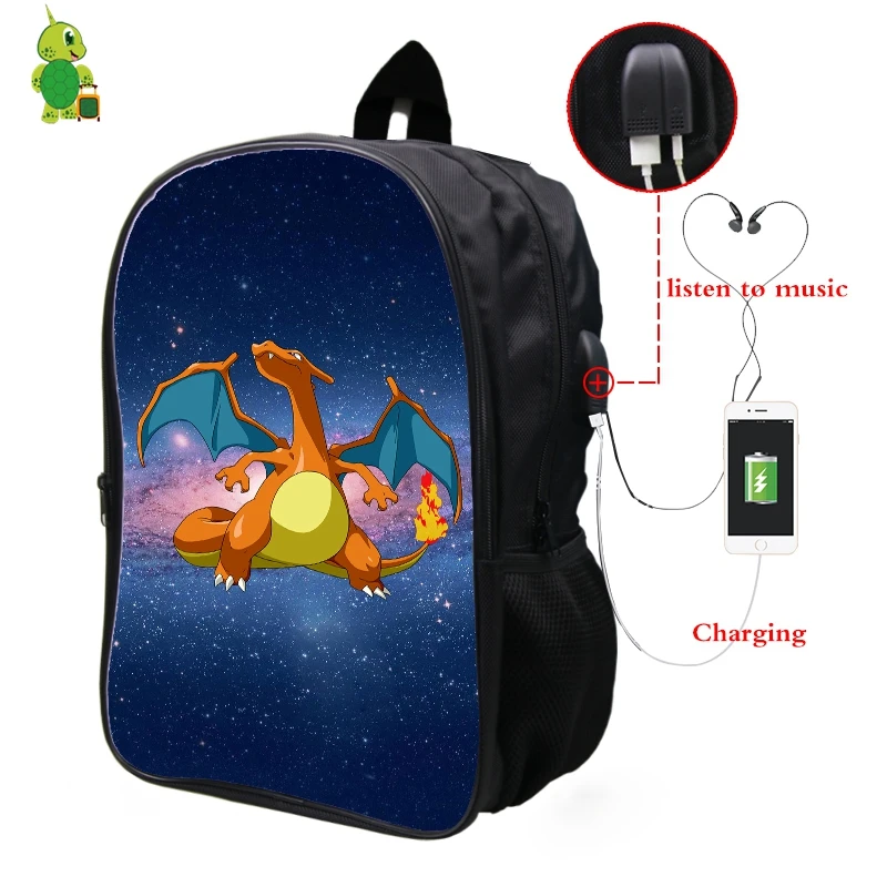 12 Pokemon Charizard Galaxy Космический рюкзак Многофункциональный USB зарядка Разъем для наушников школьные сумки для подростков мужчин и женщин повседневный рюкзак - Цвет: 12