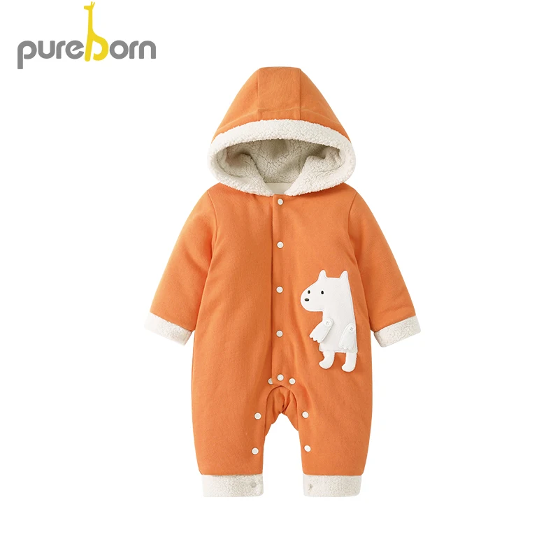 Одежда для новорожденных с капюшоном Pureborn утепленный флисовый комбинезон