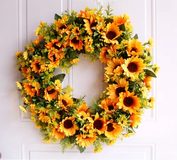 

20inch Sunflower Artificial Flower Wreath Door Garlands Home Door Hanging Wall Window Garland Decor for Christmas Wedding Gifts
