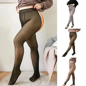 

New Style Leggings Fake Translucent Warm Fleece Pantyhose Soft Leggings Thick Stretchy for Women Plus Size