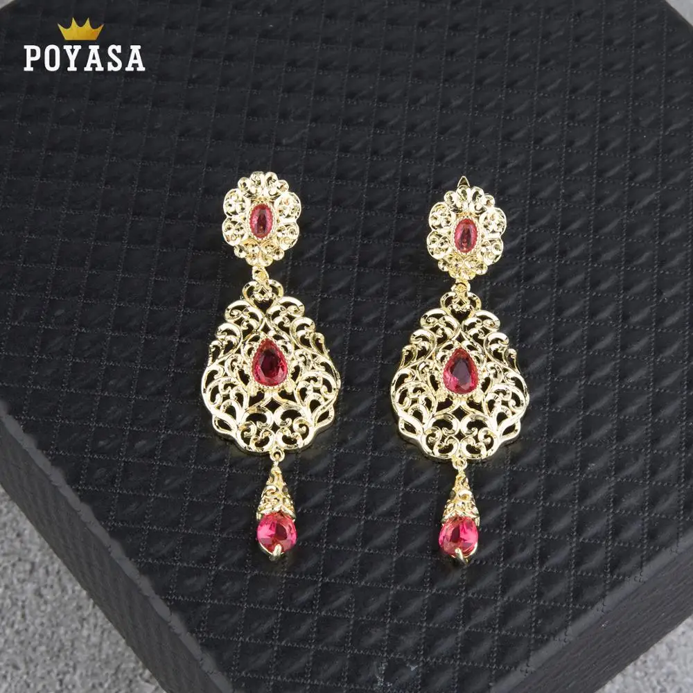 Moroccan Caftan wedding gold earring red and green stone fashion jewelry copper high quality earring