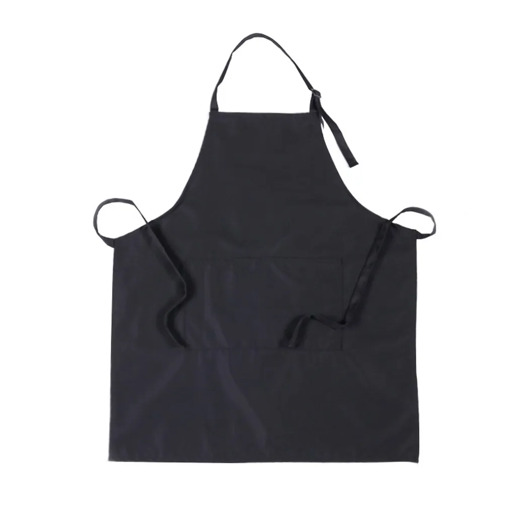 Pure Color Cooking Kitchen Apron Funny with Pocket Long Ties For Woman Men Chef Waiter BBQ Hairdresser Aprons Bibs Kitchen