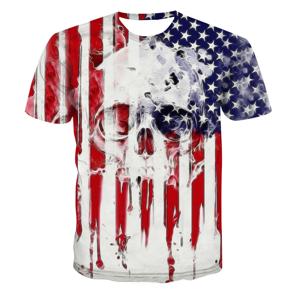 

New Style Men's T-shirt American Flag sSkull 3D Printed Tees Shirts Summer Men Short-sleeve Funny tshirt Fashion Apparel Top