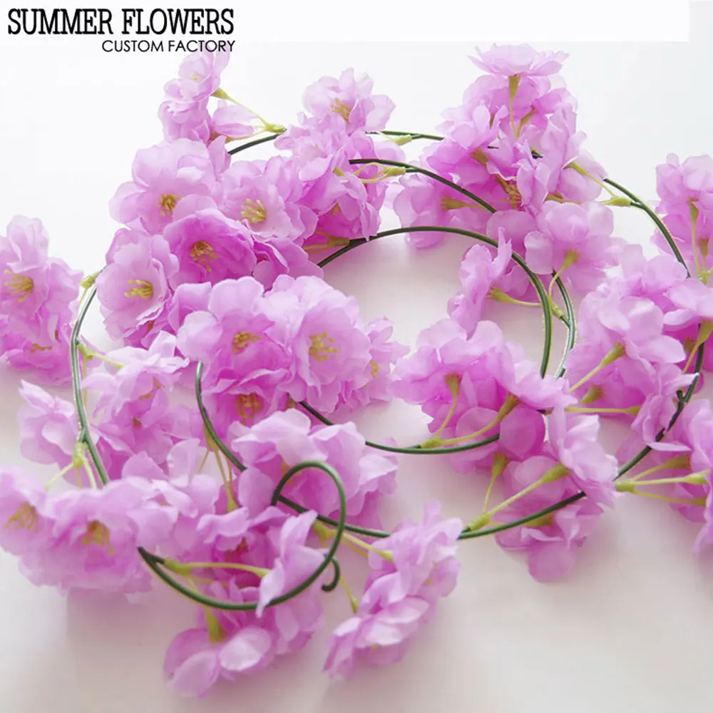 light purple 2 м искусственная Цветочная подделка Сакура лозы искусственный вишневый цветок лоза Мода креативный Романтический праздничный дом украшение ручной работы - Цвет: light purple