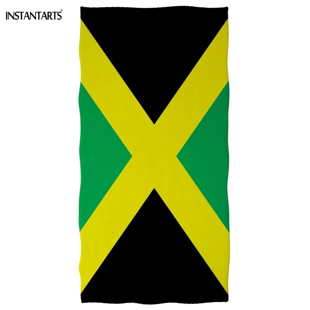 

INSTANTARTS Jamaica Flags Pattern Quick Drying Beach Towels Caribbean Print Outdoor Sports Spa Bathing Towels Microfiber Towel