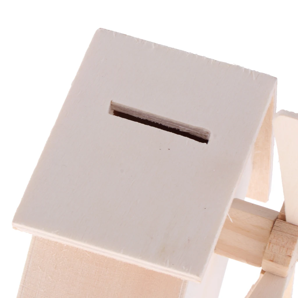 Unpainted Wood Craft Windmill Coin Bank Money Box Piggy Bank For Crafting Decorating Children's DIY Projects