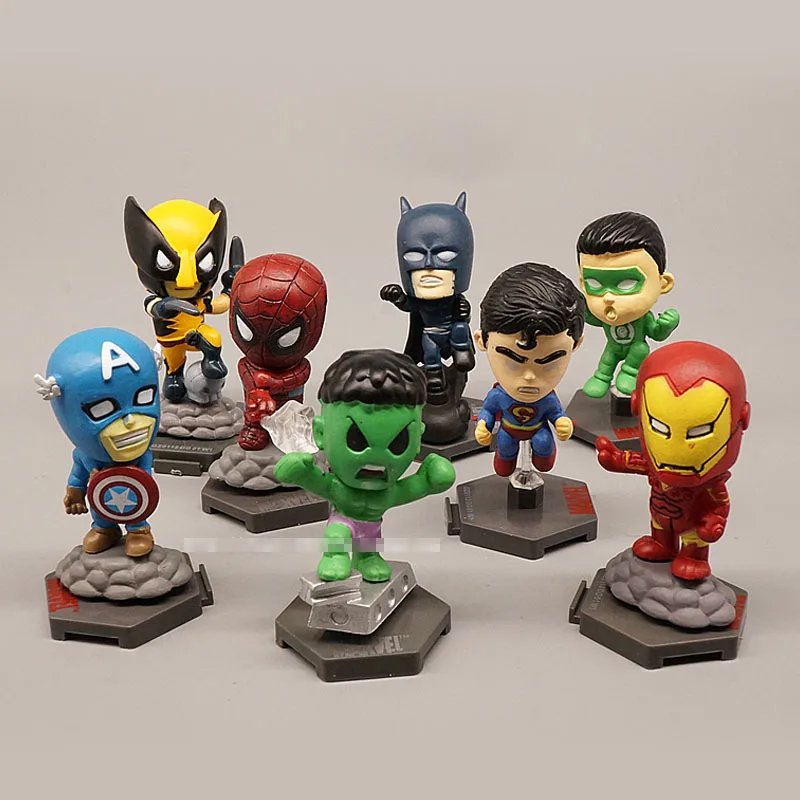 Comics Super Hero Dolls Car Decoration Q Ver Model Spidermen Wolverine Iron Man Hulk Action Figure Toy Table Ornament |