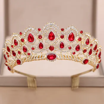 

AiliBride tiara Wedding Crown Wedding Hair Accessories Red Crystal Rhinestone Tiaras and Crowns For Bridal Wedding Hair Jewelry