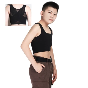 

HaleyChan Elastic Mesh Front Clasps Chest Binder Underwear Corset for Trans Lesbian Tomboy Crossdresser FTM Wrap Top