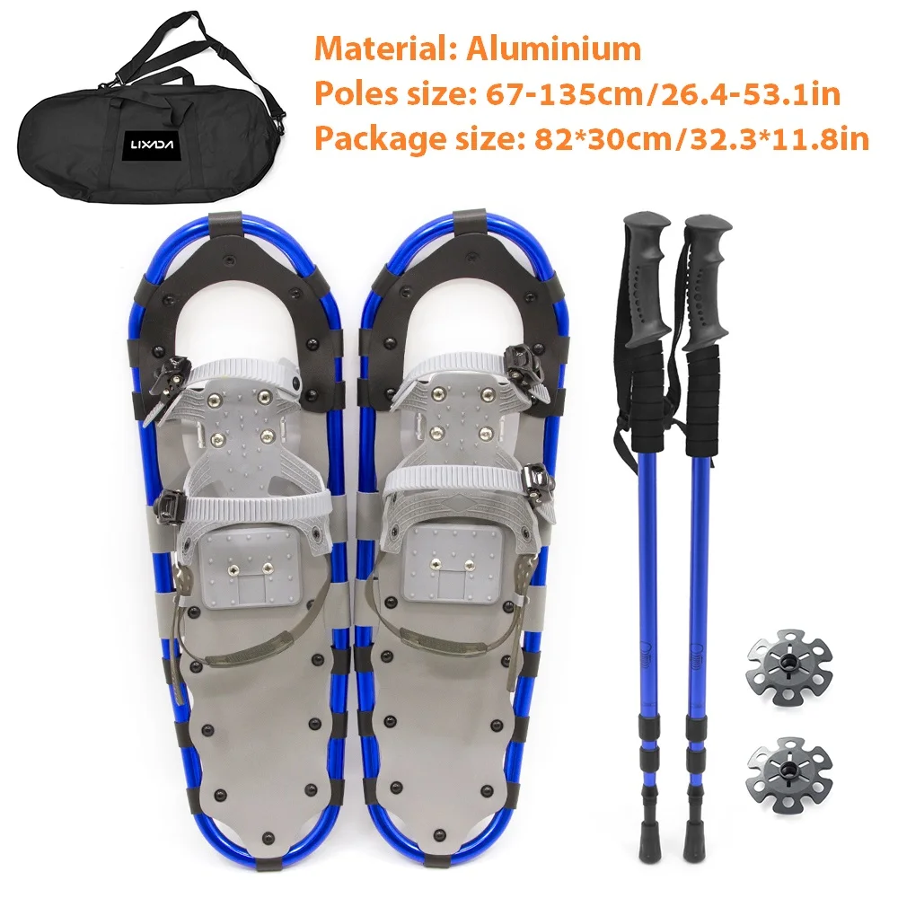 Уличная зимняя обувь из алюминия, регулируемые шесты, сумка для переноски для женщин и мужчин, лыжные ботинки, регулируемые крепления, сумка для переноски - Цвет: blue 27 inchs