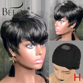 

Beeos 1.5 * 2 Perruque Courte Bouclée dentelle frontale Pixie sans colle perruque brésilienne cheveux pré plumée