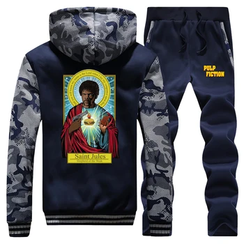 

Saint Jules Sets Pulp Fiction Movie Camo Jackets 2019 Winter Vintage Fashion Warm Male Set YHWH Casaul Pants Warm Sweatshirts