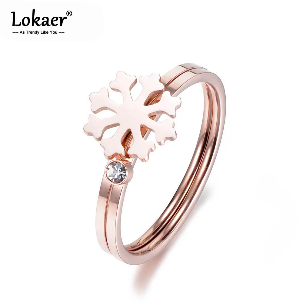 Lokaer, модное розовое золото, снежинка и кубический цирконий, набор колец с кристаллами для женщин, обручальное кольцо из нержавеющей стали, ювелирные изделия R18007