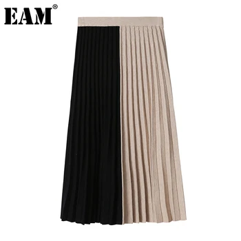 

[EAM] High Elastic Waist Khaki Pleated Split Joint Temperament Half-body Skirt Women Fashion Tide New Spring Autumn 2020 1Y994