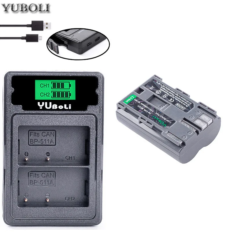 2 шт. BP-511 BP511 BP 511 511A BP-511A BP511A батареи и Зарядное устройство для Canon G6 G5 G3 G2 G1 EOS 300D 50D 40D 30D 20D 5D MV300i - Цвет: charger and 1battery