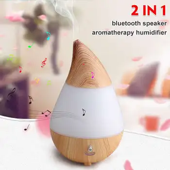 

2 In 1 USB Electric Ultrasonic Aroma Air Humidifier Essential Oil Diffuser Wood Grain Humidifier with Bluetooth Speaker for Home