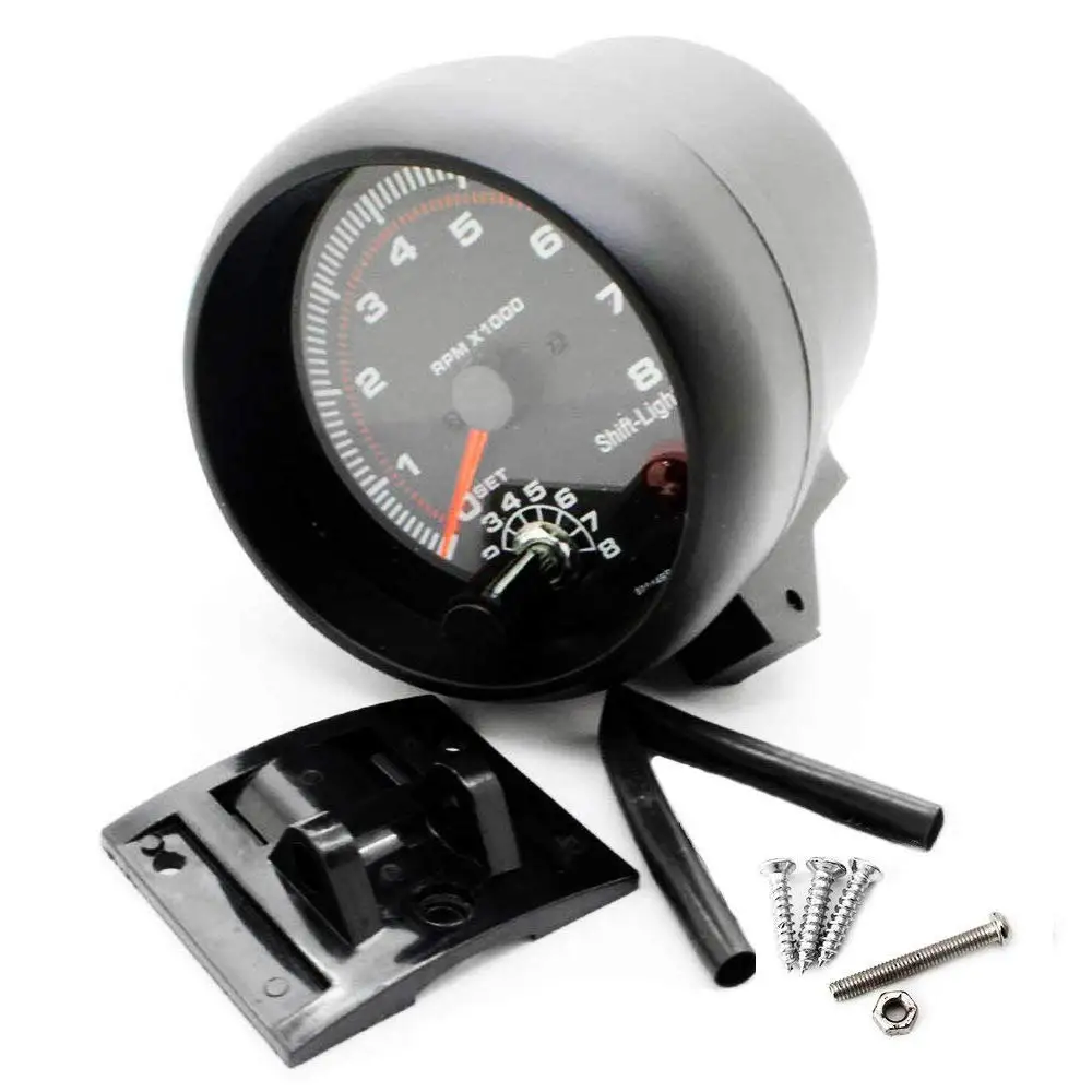 Universal 3.75'✒V White LED Backlit Tachometer Gauge with Red Shift Light for Auto Gasoline Car 0-8000RPM 12V gasoline car |