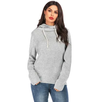 

Women Knitted Hooded Pullovers Sweater 2019 Autumn Winter Fashion Warm Loose Outwear Tops Hot Sale Long Sleeve Female Clothing