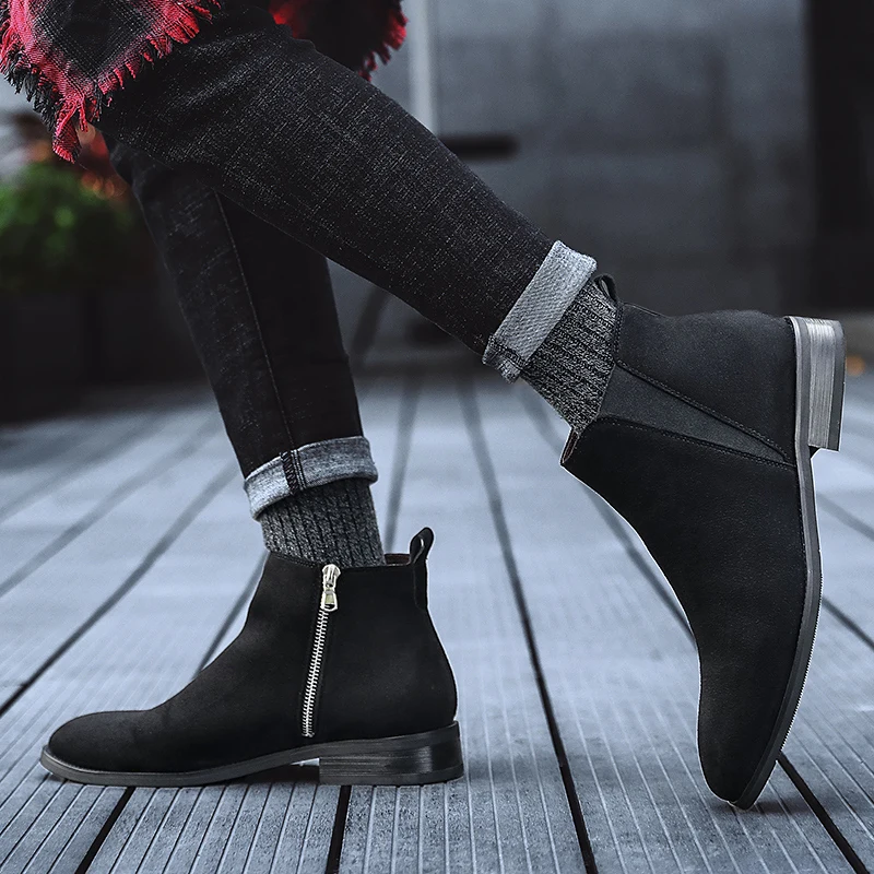 Мужские ботинки «Челси»; ботильоны; модные мужские брендовые кожаные качественные слипоны в байкерском стиле; мужской зимний теплый Челси