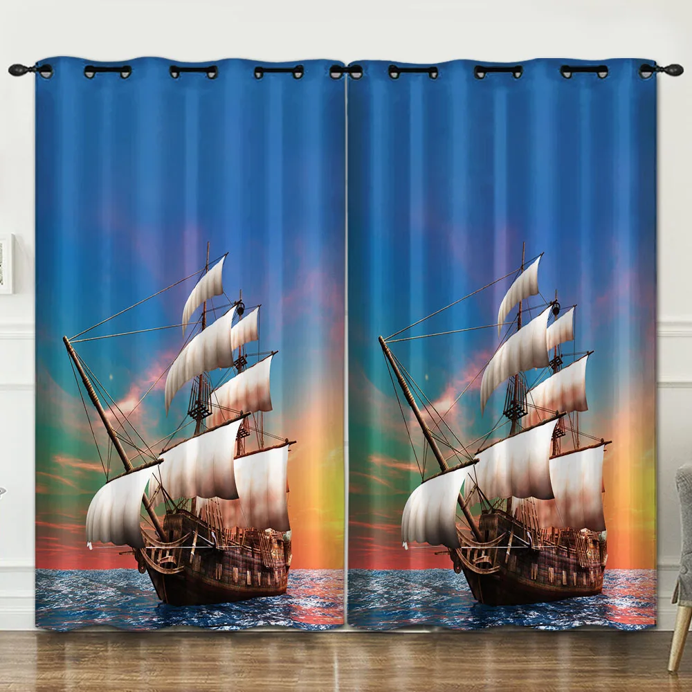 

Sailing bedroom living room decoration curtain background decoration cloth pink curtains luxury 2