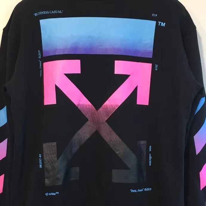 OFF-WHITE OW 19SS градиентная стрелка с круглым вырезом махровое кольцо пара свободная толстовка с круглым вырезом куртка