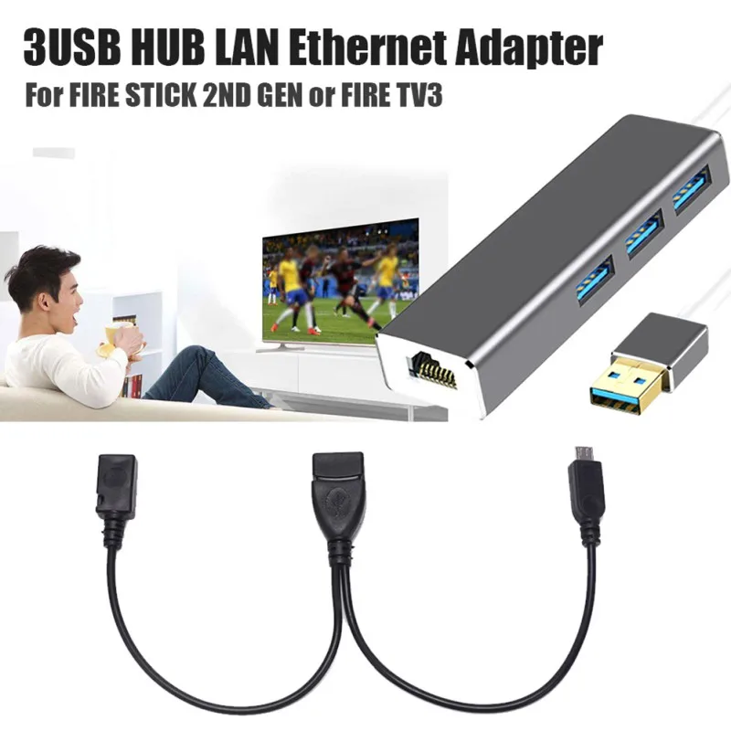 3 порта usb хаб LAN Ethernet соединитель & OTG адаптер для Amazon Fire (Gen 2 и 4) новое