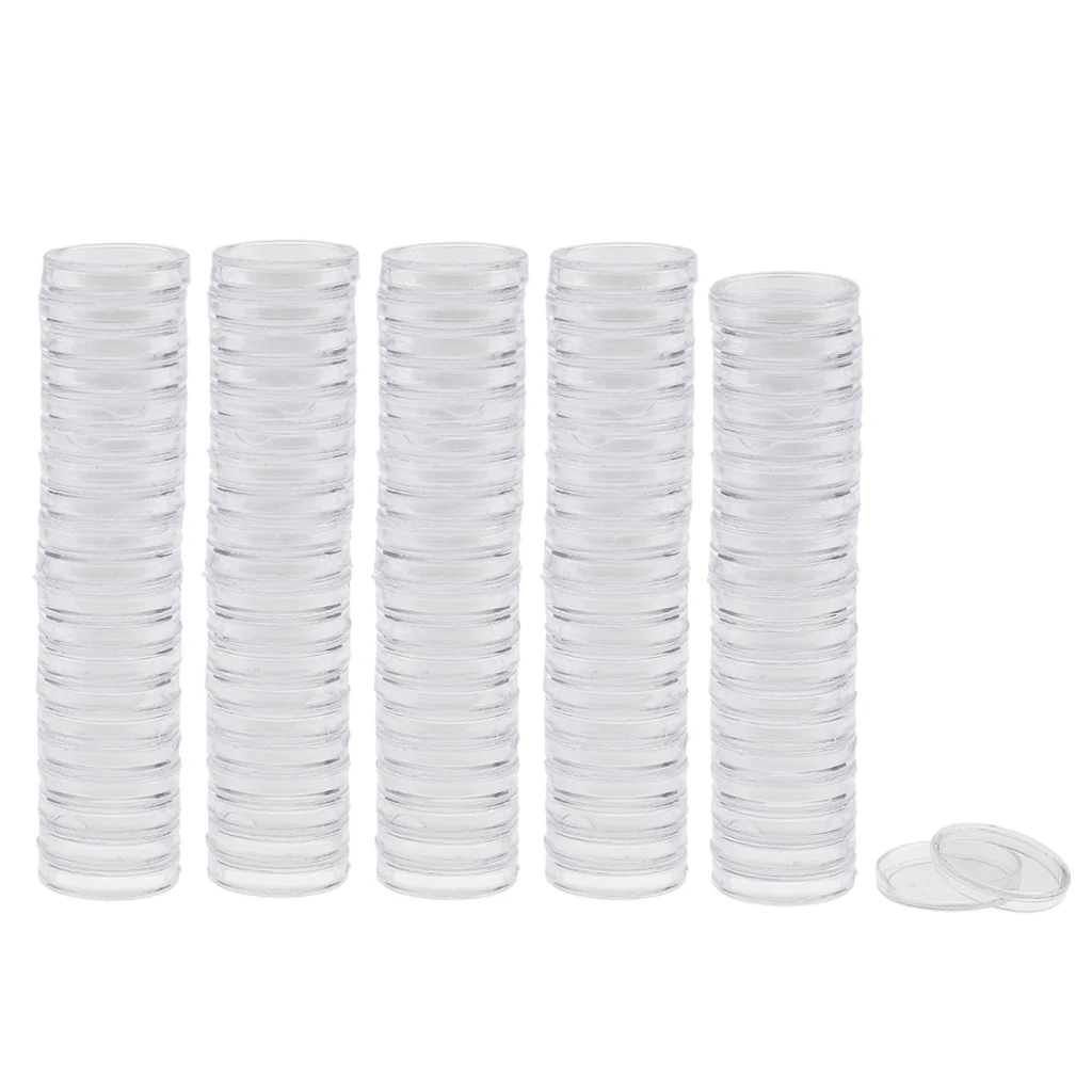 MagiDeal 100pcs Clear Round Plastic Coin Capsules Container Storage Holder Case 19/22/28/30/37/38mm