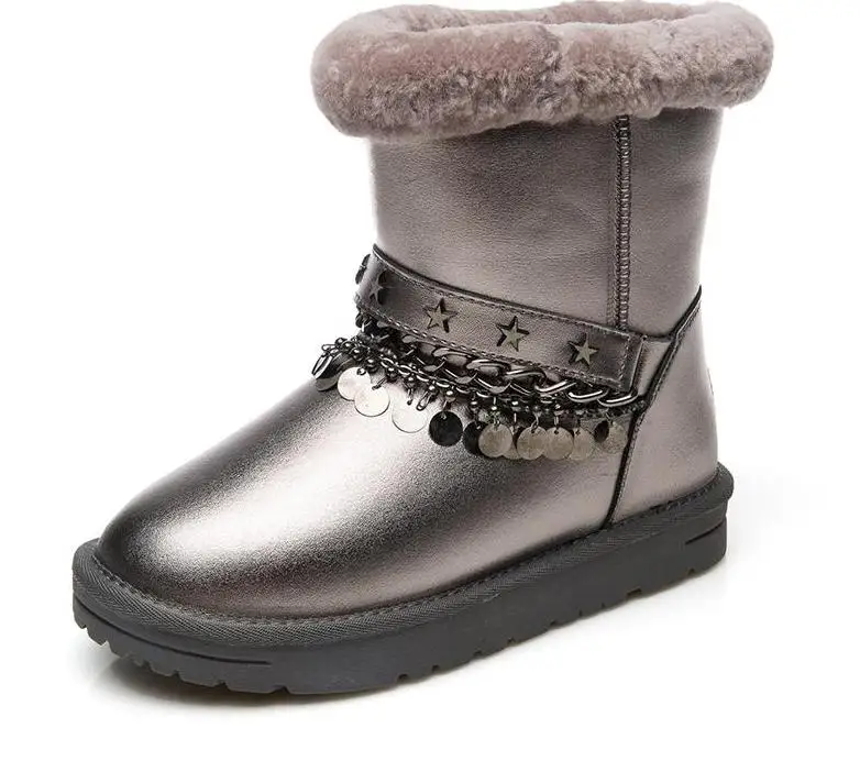 

Top Fashion Winter Warm Long Grey Plush Ankle Boots Womens Star Decration Round Toe Booties Outdoor Work Shoes Basic Size 5-10