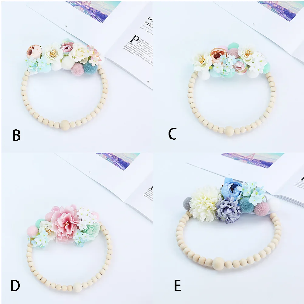 Hanging Handmade Wreath Gift Backdrop Round Nordic Style Wooden Beads Venonat Ornament Wall Decoration Home Artificial Flower