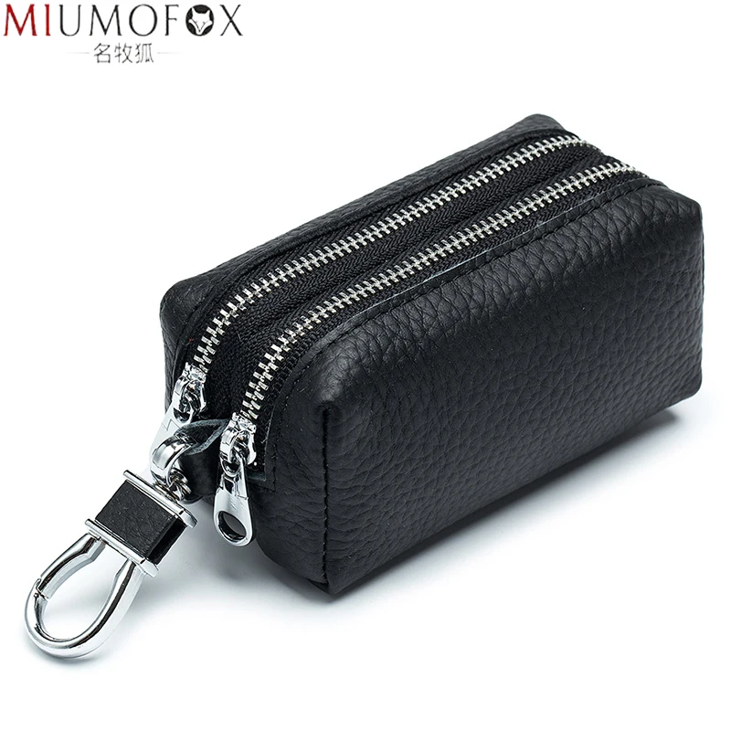 Made of Genuine Leather Car Key Wallets Fashion Key Holder Housekeeper Keys Organizer Double Zipper Keychain Case Key Coin Pouch