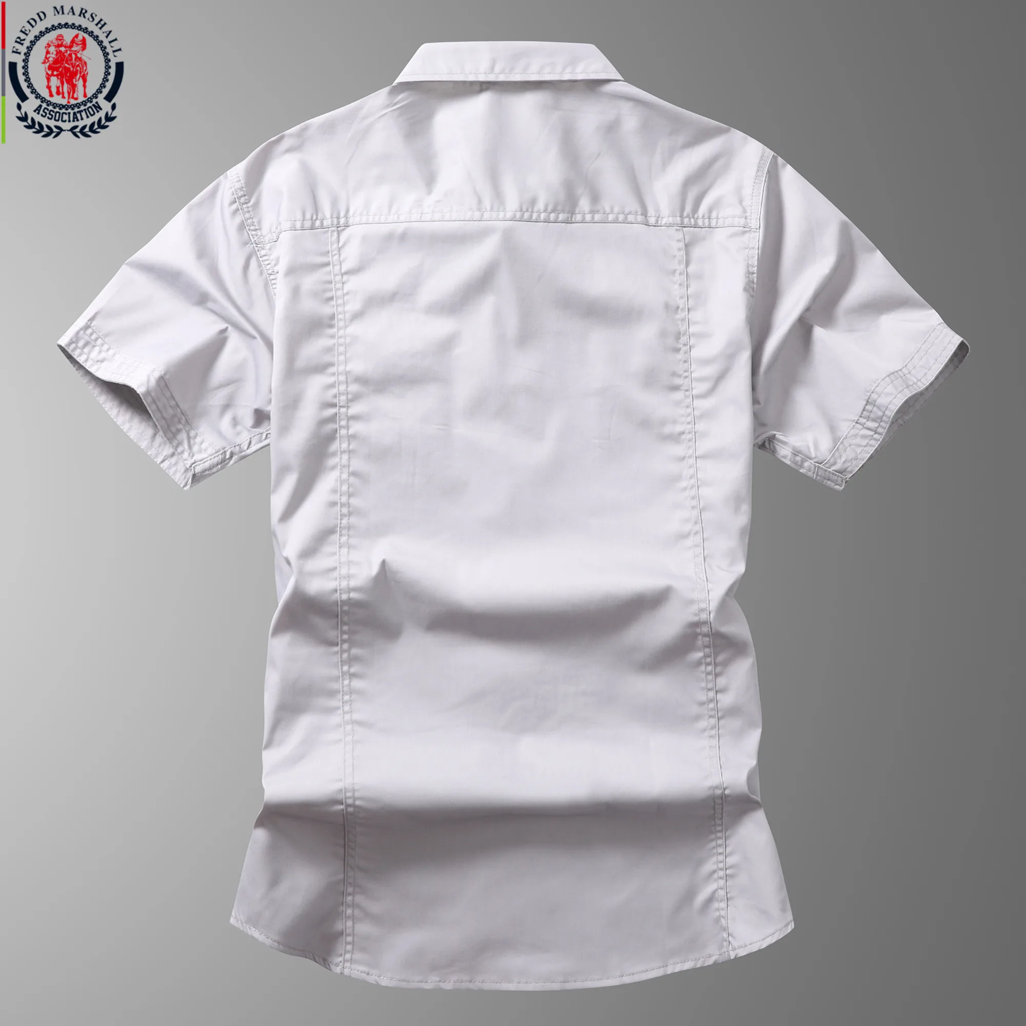 FREDD MARSHALL Summer Fashion Solid Color Denim Shirt Men Short Sleeve Business Casual Cargo Work Shirts Tops 56008