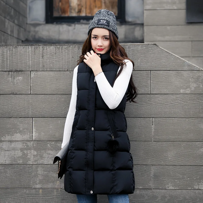 

2017 Autumn And Winter New Style WOMEN'S Dress Korean-style Slim Fit Mid-length Hooded Sleeveless Cotton Vest down Feather Cotto